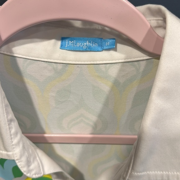 J McLaughlin Size M Retro Print Collared Tie Waist Catalina Cloth Dress - Picture 5 of 8